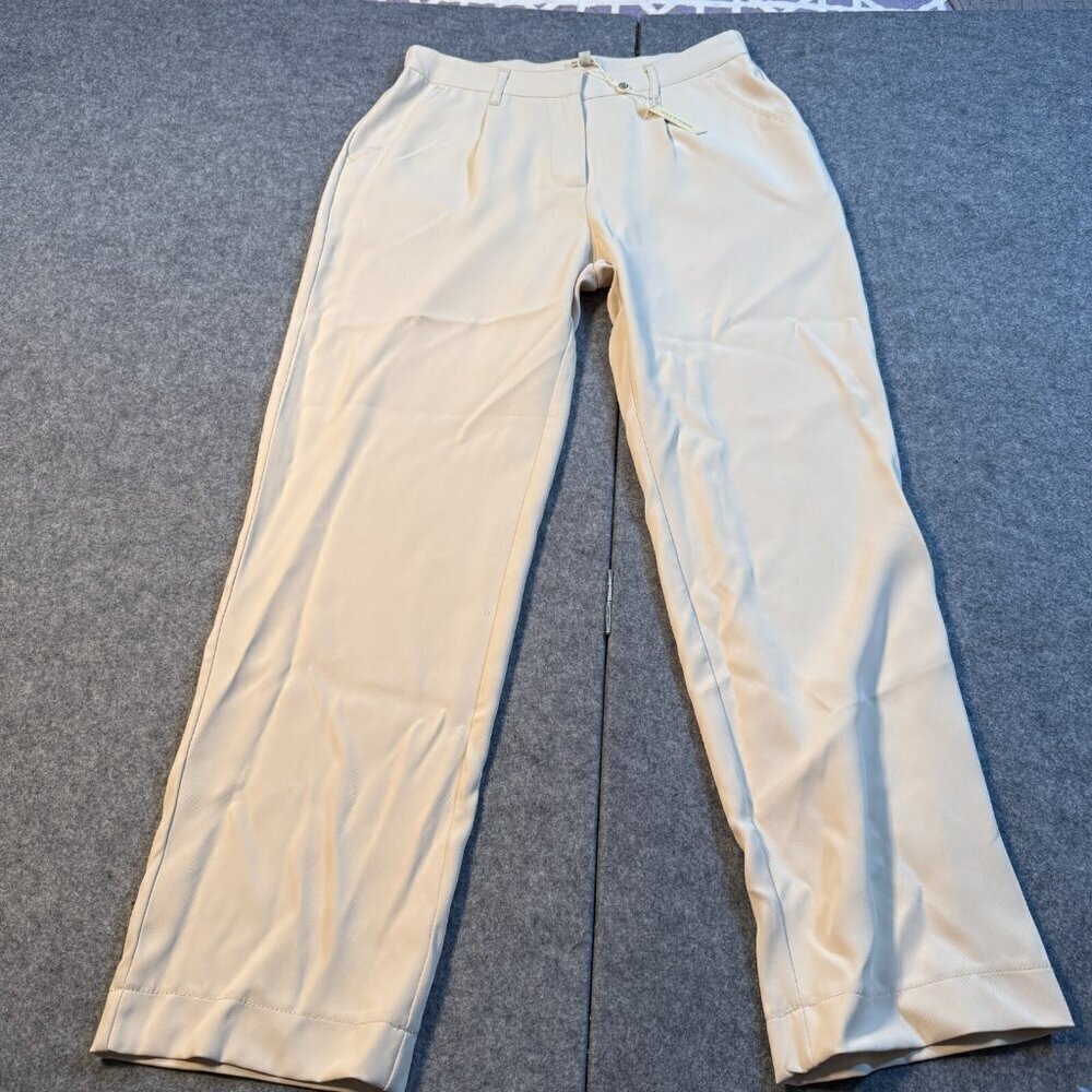 Max Studio Pants Womens Medium Paper Mid Rise Straight Leg Pockets Elastic Waist